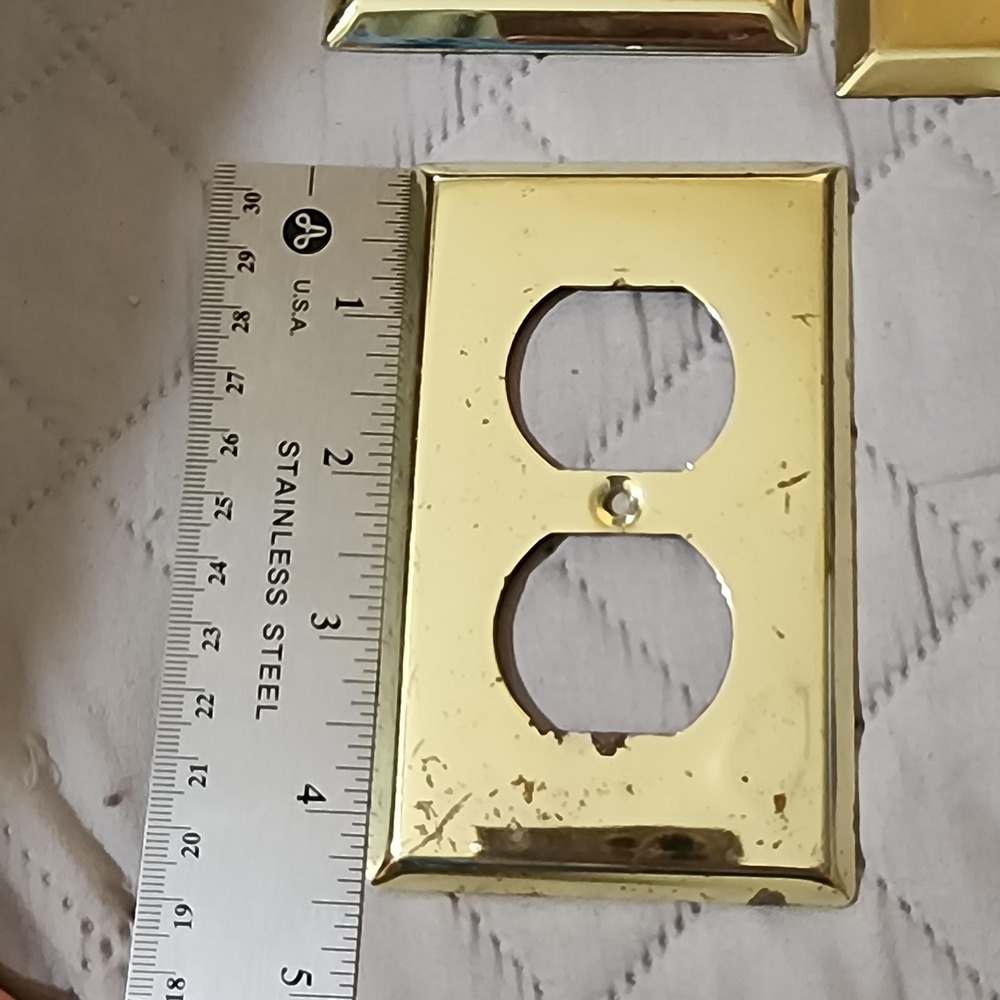Vintage Solid Brass Wall Plate Lot Toggle Duplex Outlet Decorator Switch Covers - Picture 6 of 8